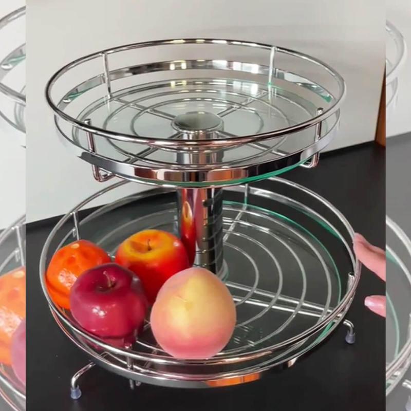 Fruteira Giratória Redonda de Mesa Dupla Cromado 30cm com Vidro